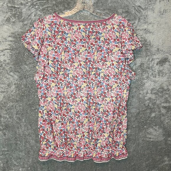Women Colorful Girly Bloomcore Ditzy Floral Chiffon Flutter Sleeve Top XL* - Picture 2 of 13